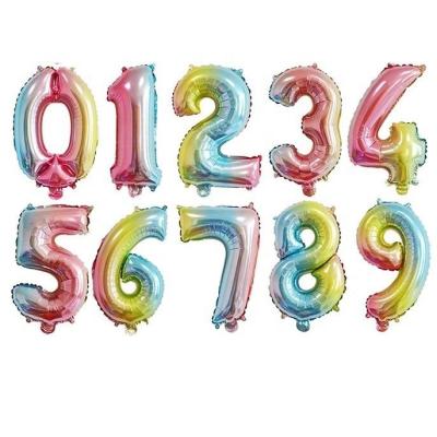 China Other Hot Selling Colorful Gradient Balloons Alphabet Globos Party Decoration 16 Inch Foil Helium Number Balloons 0-9 for sale