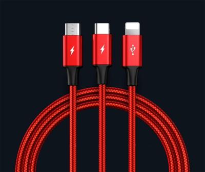 China Free Shipping Mobile Phone 1.2m 3a 3 in 1 Cable Cord For Type C Usb Iphone Micro Cable 4 Feet Android Cell Phone Woven Nylon Charger Cables for sale