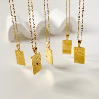 China TRENDY Wholesale Custom Pattern Square Pendant Necklace Stainless steel 18K Gold Plated Nameplate Necklace for sale