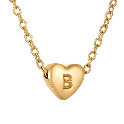 China TRENDY Mini Heart Initial Letter Pendant Necklace Gold Plated Stainless Steel Pendant Necklace For Women Jewelry for sale