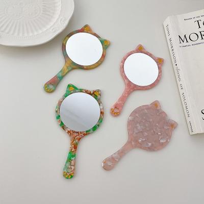 China Eco-friendly/Recyclable/Fancy High quality cat mirror acetate women travel makeup portable cat round mini mirror cosmetic for sale