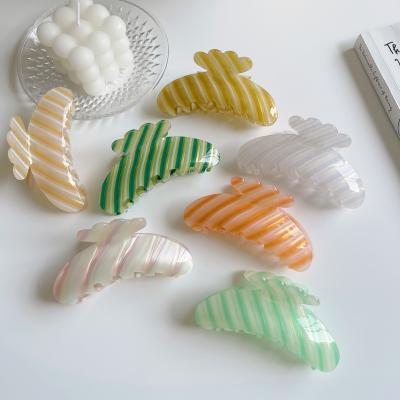 China Eco-friendly/Recyclable/Fancy Custom Korean Style Acrylic Stripe Hair Claw Clips Summer Hair Accessories For Women for sale