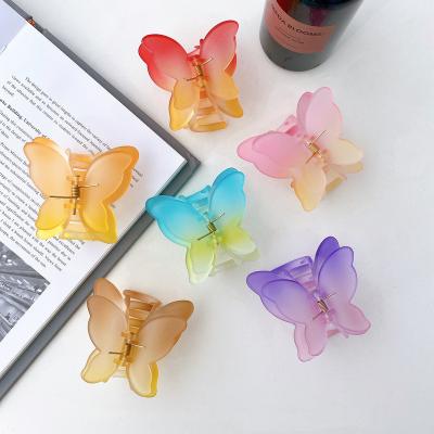 China New Style 7cm Double Layer Butterfly Hair Clips Factory Price Plastic Colored Eco-friendly/Recyclable/Fancy Cheap Hair Claw For Girls for sale