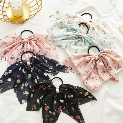 China 2021 New Fashion Bestselling Party Floral Chiffon Scarf Hair Tie Band Long Custom Design Ribbon Hair Scrunchies For Women for sale