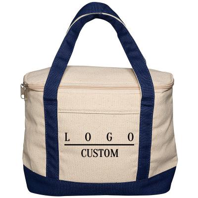 China Wholesale Eco-friendly Custom Logo Cotton Canvas Food Picnic Lunch Cooler Waterproof Thermal Insulated Bag for sale