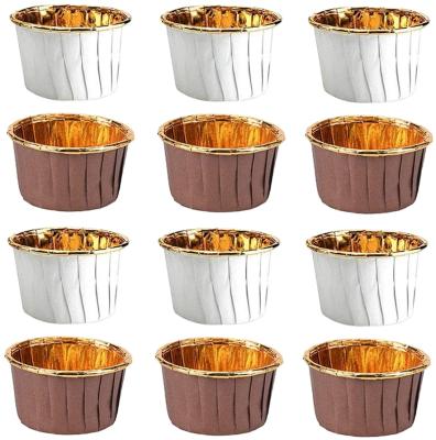 China Disposable Rolled Rim Gold Paper Cups Gold Foil Roll White Pleated Baking Cups for sale