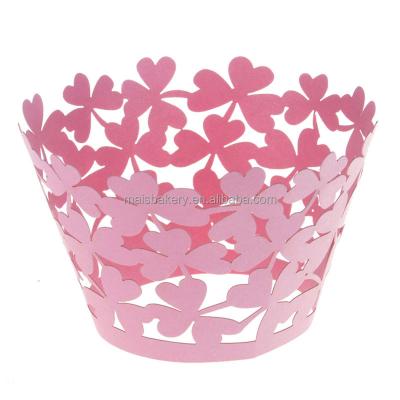 China Artistic Four Leaf Clover Lace Liner Cupcake Case Paper Holders Bake Cupcake Wrappers For Wedding Party Birthday Decoration for sale