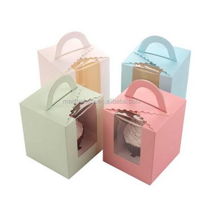 China Recycled Materials Recycled Kraft Paper Cup Cake Box With PVC Window And Handle for sale