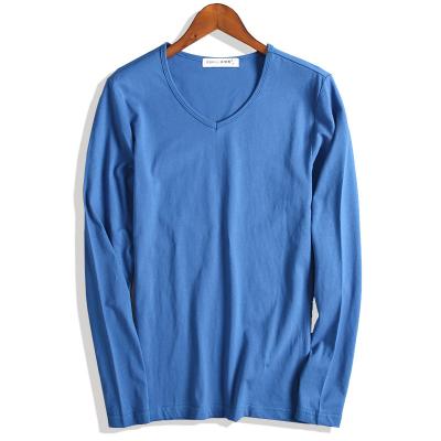 China New Arrival Long Sleeve V-Neck Customized Long Sleeve T-shirt Solid Color Casual Mens T Shirts for sale