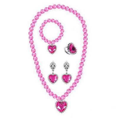 China Vintage Girls Beaded Necklace Bracelet Ear Clip Ring Five-piece Set Stage Props Toy Jewelry Set AP407 for sale