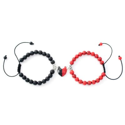 China Vintage Love Magnet Couple Adjustable Pairs Men's and Women's Friendship Bead Bracelets Bangles AP237 Valentine's Day Gift A for sale