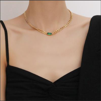 China Vintage Green Rhinestone Necklace 18k Gold Plating Double Chain Scarf For Women Girls AP126 for sale