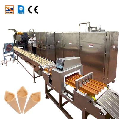 China Highly Efficient 33 Baking Pans 5m Long Snack Factory Fully Automatic With After-sales Service Rolled Sugar Cone Machine for sale