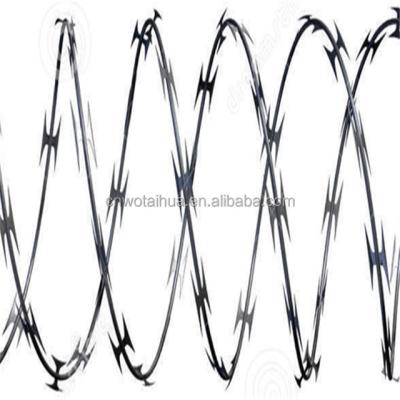 China Used In Mine 16m Length 12kg Per Roll 500 Mm Outside Diameter Razor Concertina Barbed Wire for sale