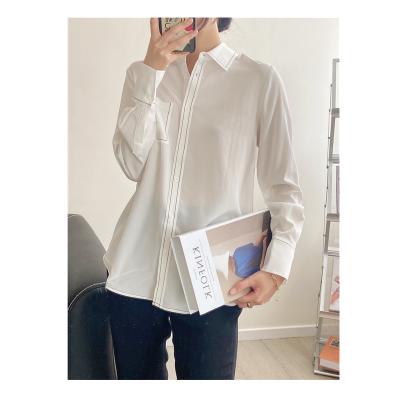 China QUICK DRY Women Office Use High Quality Silk Shirt Plain White Tops Spring Oversized Autumn Women Ladies Casual Blouses for sale