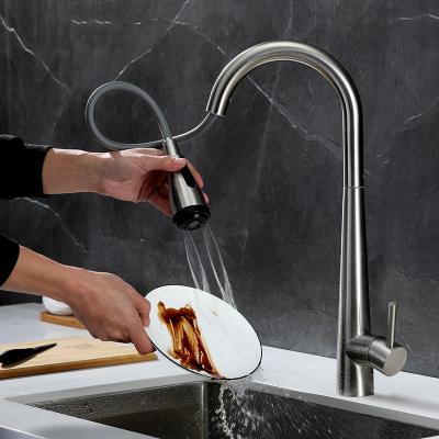 China Factory direct sales hot/cold water mixer tap multi function hot and cold water mixer pull down kitchen faucet for sale