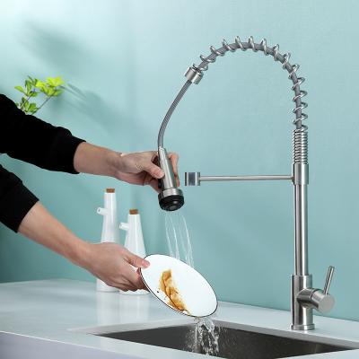 China Modern Hot/Cold Water Mixer Household 304 Stainless Steel Brushed Surface Pull Down Kitchen Sink Faucet for sale