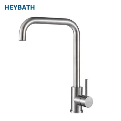 China Contemporary Ceramic Hot/Cold Water Mixer Core Stainless Steel Kitchen Taps Single Hole Kitchen Sink Faucets for sale