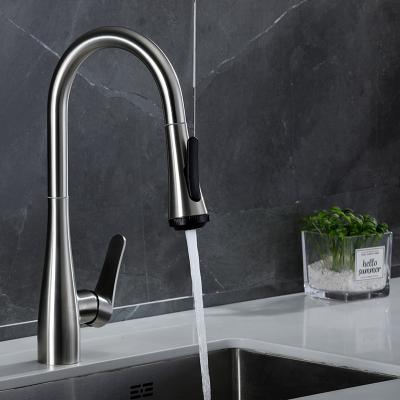 China Factory Direct Hot/Cold Water Mixer Tap Pull Down Sink Faucet 304 Stainless Steel Deck Mounted Kitchen Faucet for sale