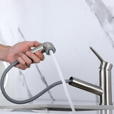 China Pull Out Spray To Pull Out Hot Spray Cold Water Mixer Stainless Steel Basin Faucet for sale