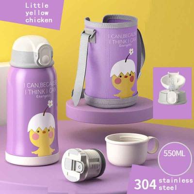 China Cute 304 stainless steel cartoon water flask mug PORTABLE fashion kids thermos flask straw cup with cup cover for sale