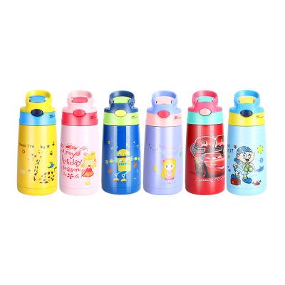 China PORTABLE Kids Water Straight Cup Stainless Steel Student Body Cartoon Straw Mug Cute Handle Lettering for sale