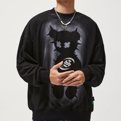 China Anti-pilling Manufacturers Selling Reflective Sweatshirt Spray Painted 330g Terry Couple Sweater Shirt Bear Print Hoodie For Men for sale