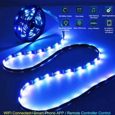 China Colorful LANDSCAPE APP SMD5050 RGB 1M 2M 5M Wifi Flexible LED Strip Ribbon Lights Alexa Smart LED For TV PC Background Lighting for sale