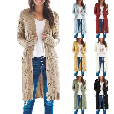 China GZ108011 Women's Casual Cardigan Coat Solid Color Single Breasted Long Knitting Sweater Long For Ladies for sale