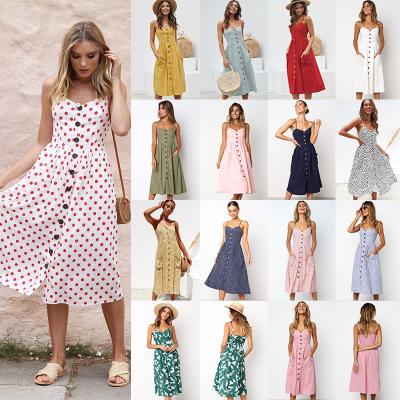 China SR-GH003 Wholesale Breathable Striped Button Dress 2021 Summer Women Floral Print Girls Casual Dress for sale