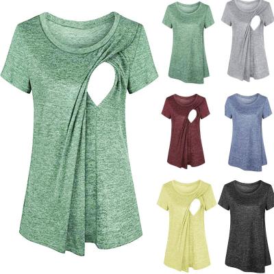 China 2020 New Arrival SZ-MS009 Summer Patchwork Breathable Maternity Dresses O Neck T-shirts Maternity Tops Short Sleeve for sale