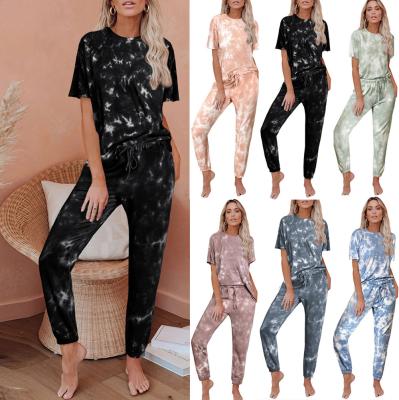 China DG-YPZJ001OEM New Arrival Women Tie Dye Breathable Pajamas Set Ladies Plus Size 2 Piece Sleepwear Sets for sale