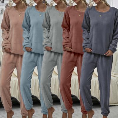 China 2020 Autumn BBYS001 Winter Women's Latest Breathable Home Dress Thick Fleece 2 Piece Ladies Fashion Loungewear Set for sale