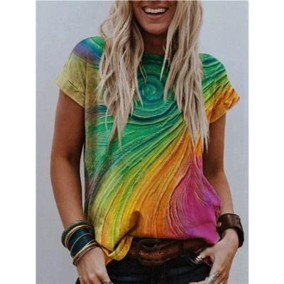 China GZ-YCX015 Summer Breathable Women Short Sleeve Loose Round Neck Shirt Fashion Printing Ladies T-shirt for sale