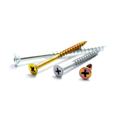 China Pozi Flat Head Countersunk Head Custom Torx Countersunk Yellow Galvanized Chipboard Screw For Wood for sale