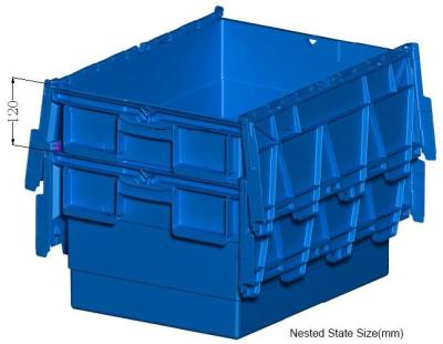 China Caja de envío plástica atada apilable resistente de la caja del volumen de ventas de la tapa, apilable y encajable del totalizador para el almacenamiento o moverse en venta