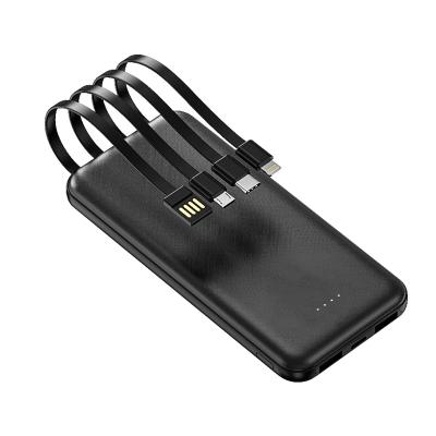 China New Built-in Multi Cables 10000mAh Electronic Power Bank, PD Slim External Mobile Power Bank 10000mAh for sale