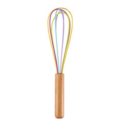 China Kitchen Viable Silicone Handle Egg Beater Wooden Egg Cream Stirring Cooking Tool for sale