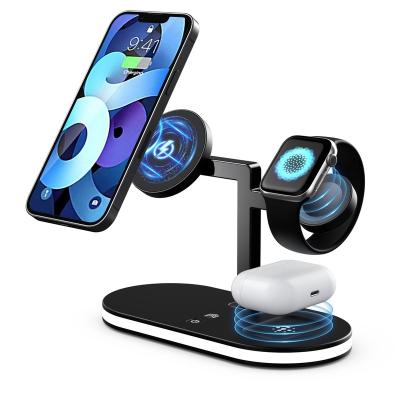 China 15W Magnetic Qi Cell Phone For Iphone Phone Holder Car Wholesale Watch Magnetic-Safe 12 Apple 3 In 1 Desk Lamps Magnet Wireless Charger for sale