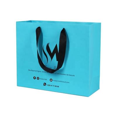 China Recyclable Luxury Personalized Matte Reusable Blue Custom Made Wigs Premium Printed Paper Shopping Bags From Guangzhou for sale