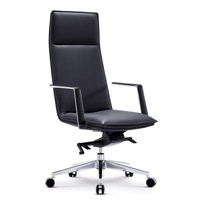 China Adjustable (height) New Design Office Executive Chair with Aluminum Armrest Soft PU Revolving Manager Leather Office Chairs for sale