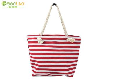 China Multi Color Stripe Screen Printing Canvas Tote Bags Reusable With Cotton Rope for sale