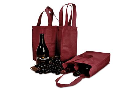 China Customized Sturdy PP Non Woven Shopping Bags 2 Bottle Wine Bag Square Bottom for sale