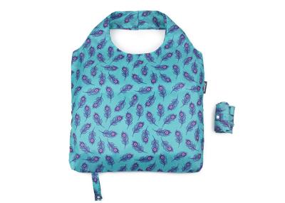 China 190 T Eco Friendly Foldable Reusable Shopping Bags Blue Nice Leaf With Logo Tag And Botton for sale