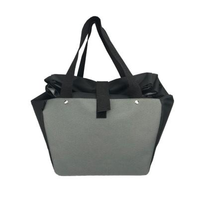 China Custom Black And Grey Polyester Reusable Tote Bag Shopping Bag With Thread Gluing for sale