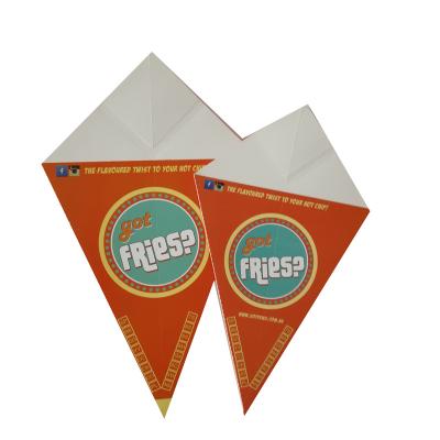 China Biodegradable Customized Design Chip Cone Churros Paper Cone French Fries Packaging Cone With Sauce for sale