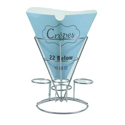 China Disposable waffle paper cone paper holder for french fries crepe pancake food box churros paper cup for sale