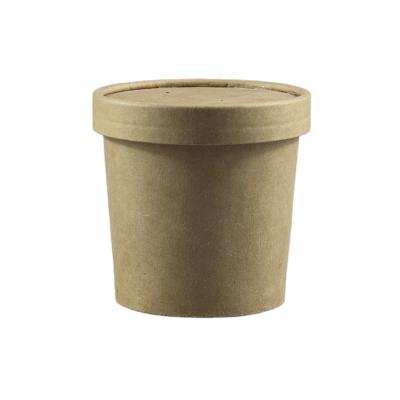 China Biodegradable Disposable Round Food Packaging Brown Craft Wrapping Paper Takeout Pulp Thickened Container Soup Bowl for sale