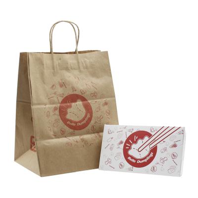 China Oil And Rope Handle Paper Bag Waterproof Paper Handle Bag For Takeout Kraft Paper Bag With Handle for sale