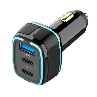 China 3PORT High Power Fast Charging Fast Charging Type C Cute Charger 3PORT PD 3 In 1 Good Qulity 105w Total Car Charger For Samsung Charger for sale